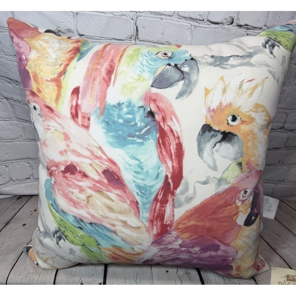 World Market Macaw Parrot Bird Tropical Indoor Outdoor Pillow New 20"